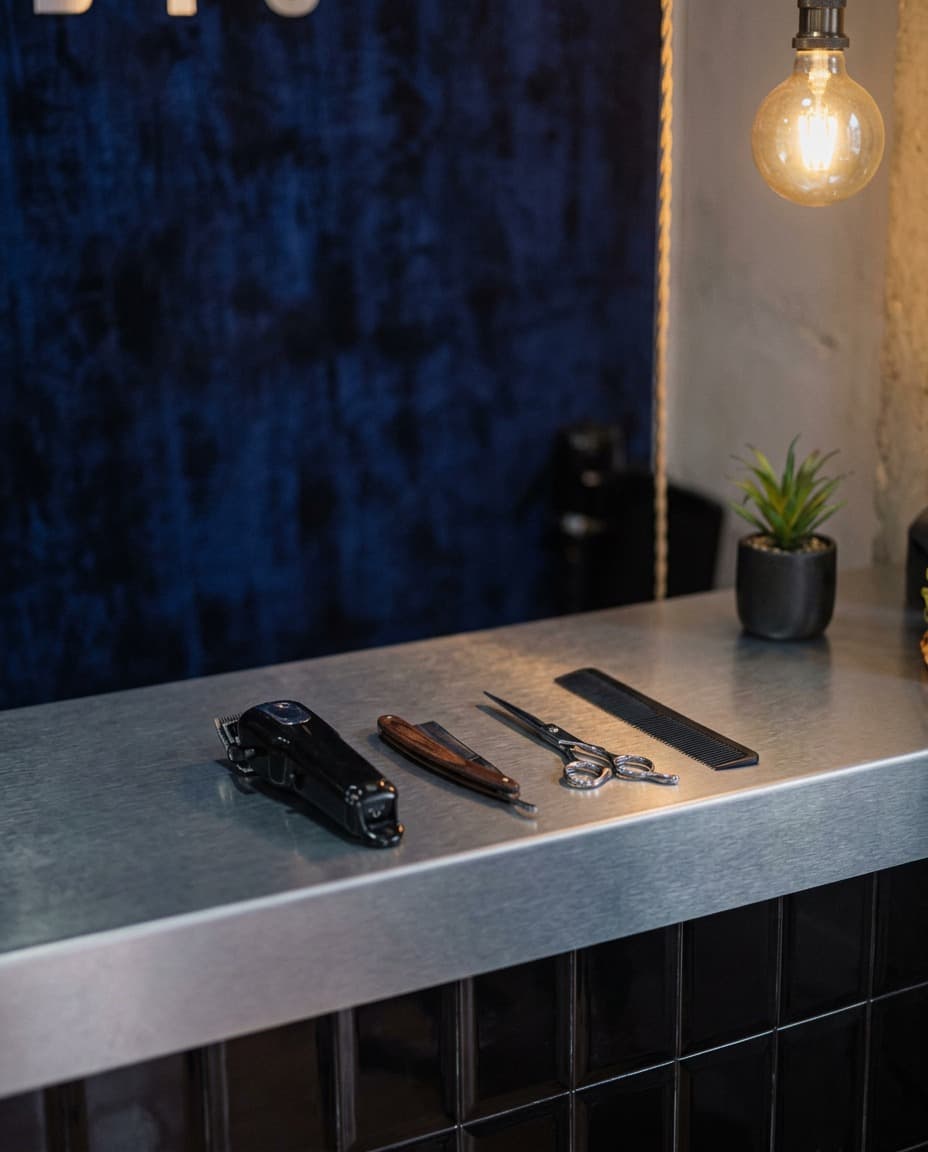Barber tools on the steel counter