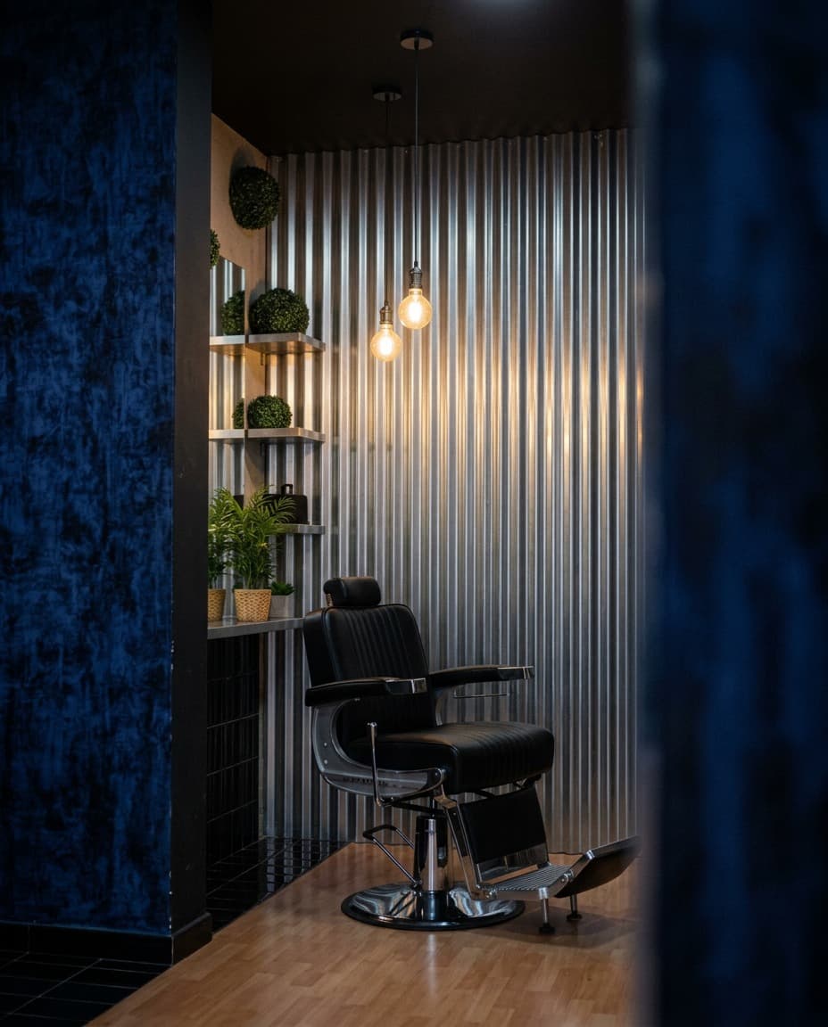 Sillón de barbero bajo bombillas Edison